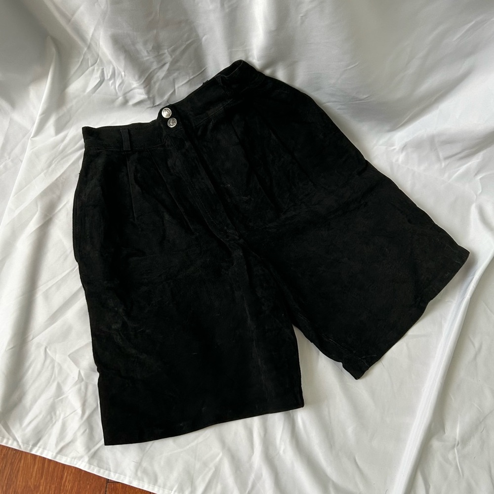 Vintage Bagatelle Black Suede Leather High Waisted Shorts